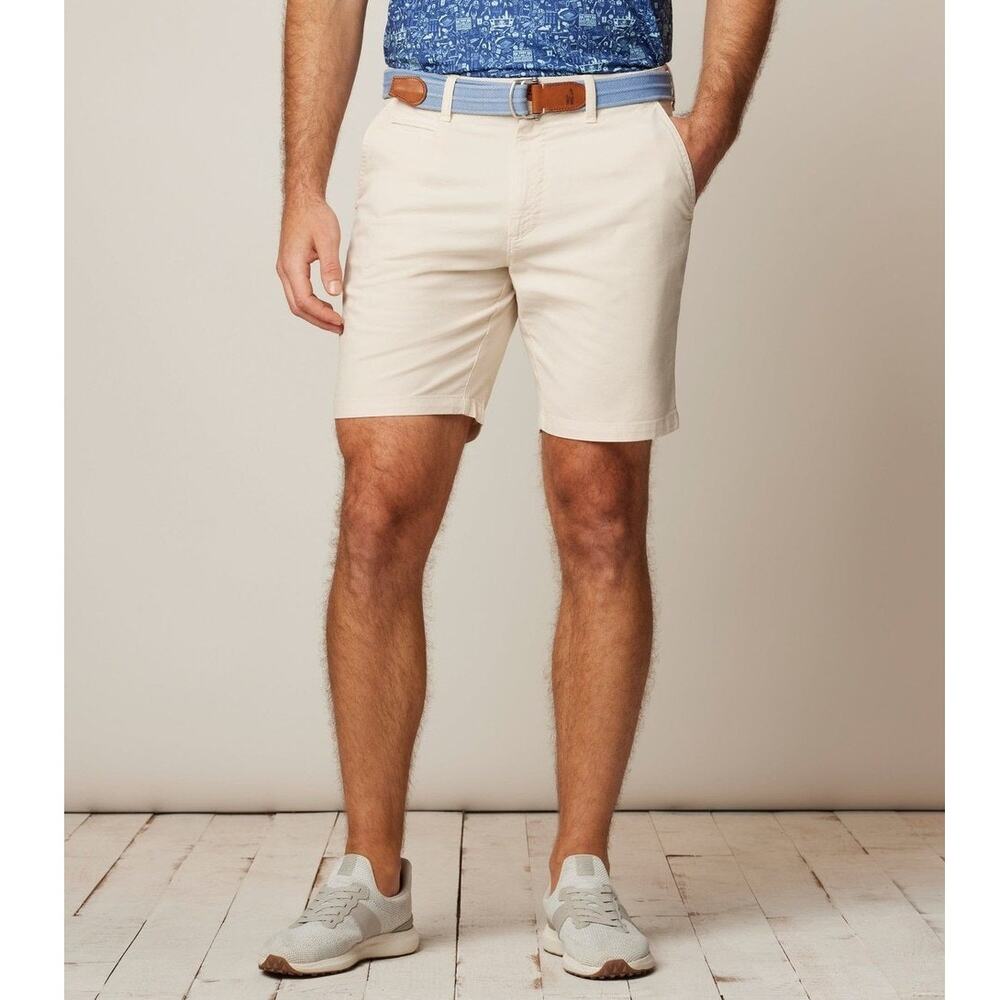 Johnnie-O Santiago Shorts Mens 38 Cotton Stretch White Flat Front Golf Resort